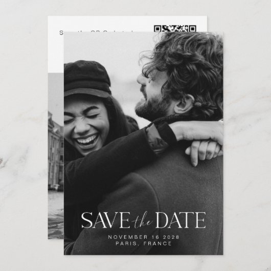 ミニマエレガントモダンリスト書道写真QR セーブザデート (正面/裏面)