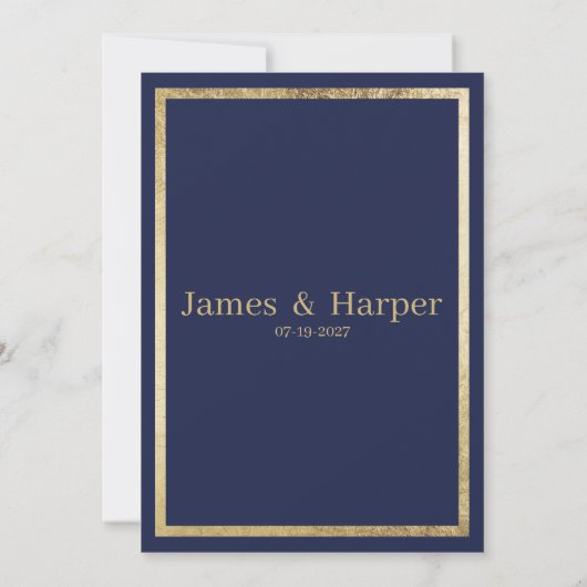 ミニマエレガントモダンリスト海軍ブルー金ゴールドRSVP 招待状 (裏面)