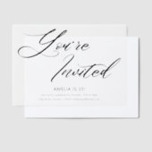 ミニマエレガントモダンリスト白黒誕生日 ベラム紙招待状 (オフセット)