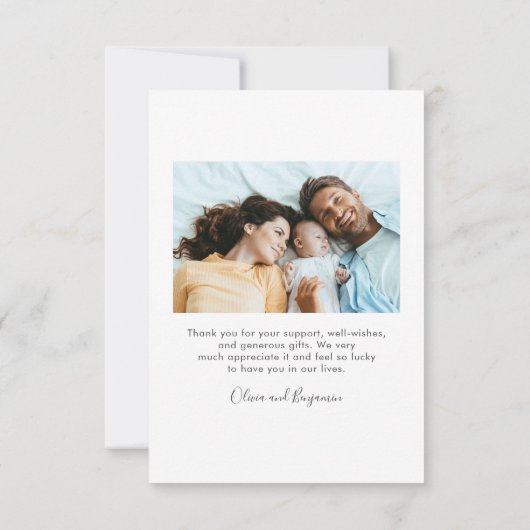 ミニマエレガントモダンリスト2ベビーフォト誕生 サンキューカード (裏面)