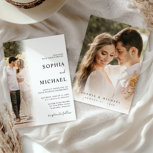 ミニマエレガントモダンリスト2写真結婚の 招待状