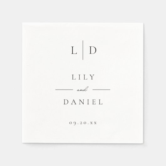 ミニマエレガントモダンリスト・モノグラム結婚ズ スタンダードカクテルナプキン (正面)