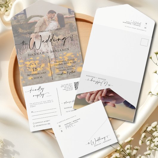 ミニマエレガントモダンリストArch QRコード写真 オールインワン招待状