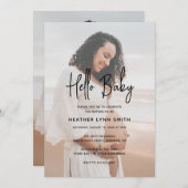 ミニマエレガントモダンリストHello Photo Baby Shower 招待状 (正面/裏面)