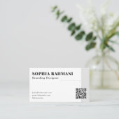 ミニマエレガントモダンリストQrコード白黒 名刺 (スタンド正面)