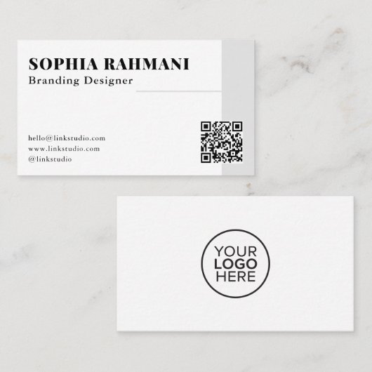 ミニマエレガントモダンリストQrコード白黒 名刺 (正面/裏面)