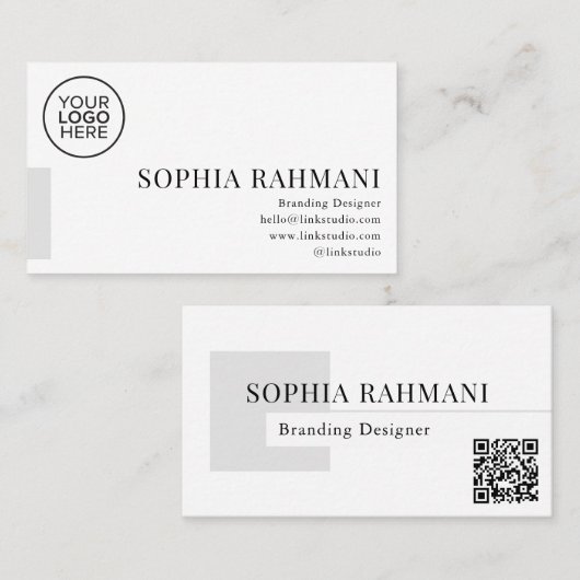 ミニマエレガントモダンリストQrコード白黒 名刺 (正面/裏面)
