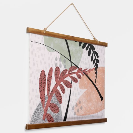 ミニマエレガントモダンル抽象芸術パターン（の模様が）ある葉 吊り下げ型タペストリー (傾斜あり)