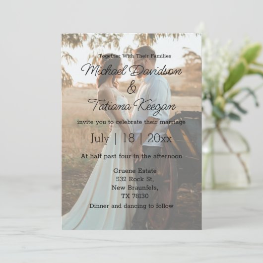 ミニマエレガントラモダンムの消え結婚た写真 招待状 (スタンド正面)