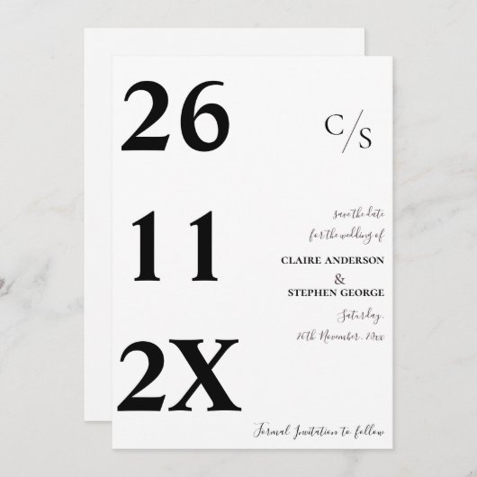 ミニマエレガントリはっきりしたムフォント結婚白黒 セーブザデート (正面/裏面)