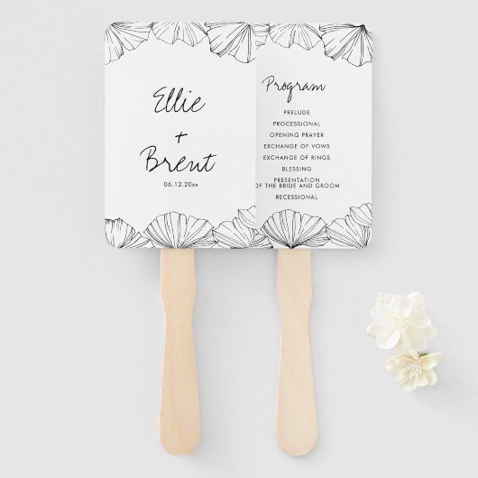 ミニマエレガントリストのイチョウ・ビロバ結婚式プログラム ハンドファン (正面&裏面)