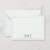 ミニマエレガントリストのエメラルドのカップル結婚モノグラム ノートカード (正面)