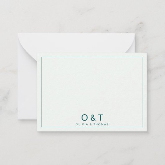 ミニマエレガントリストのエメラルドのカップル結婚モノグラム ノートカード (正面)