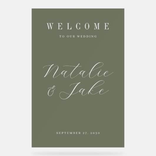 ミニマエレガントリストのオリーブ結婚グリーン歓迎 アクリルサイン (正面)