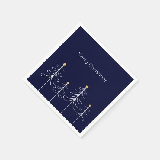 ミニマエレガントリストのクリスマスツリーデザインブルー スタンダードカクテルナプキン (角)