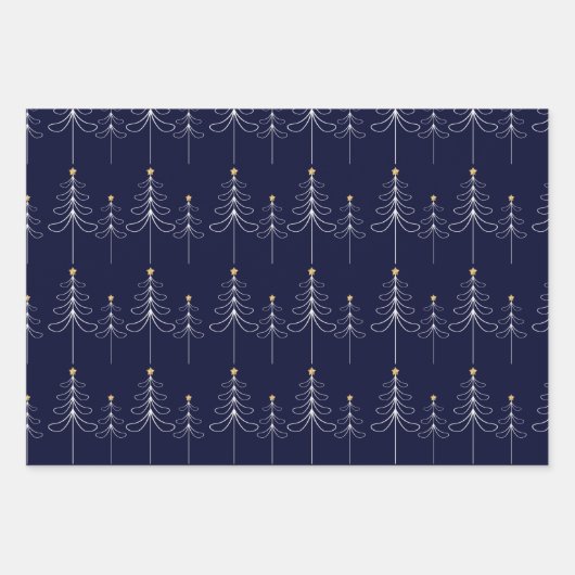 ミニマエレガントリストのクリスマスツリーデザインブルー ラッピングペーパーシート (正面2)