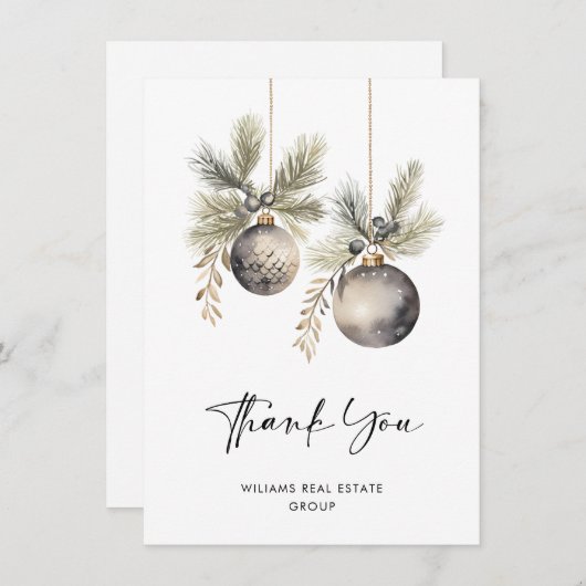 ミニマエレガントリストのクリスマス企業の会社 サンキューカード (正面/裏面)