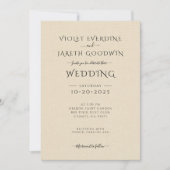 ミニマエレガントリストのクリームリネン結婚効果 招待状 (正面)