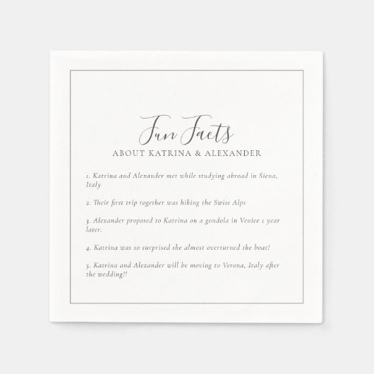 ミニマエレガントリストのグレーとホワイトのおもしろいファクト結婚ズ スタンダードカクテルナプキン (正面)