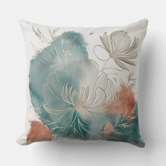 ミニマエレガントリストのコスモラインアートと金ゴールドアクセント クッション (正面)