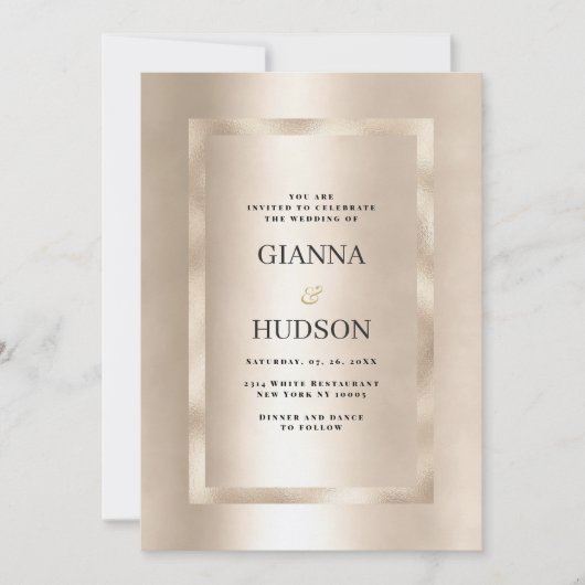 ミニマエレガントリストのシャンパン金ゴールドグラム結婚ズ 招待状 (正面)