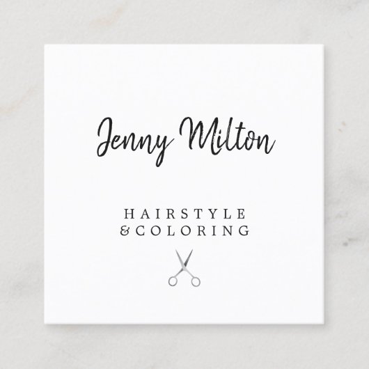 ミニマエレガントリストのシルバーシザーヘアスタイリスト スクエア名刺 (正面)