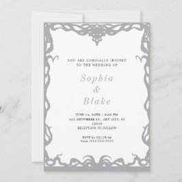 ミニマエレガントリストのシルバー&ホワイトアールデコズ結婚ズ 招待状