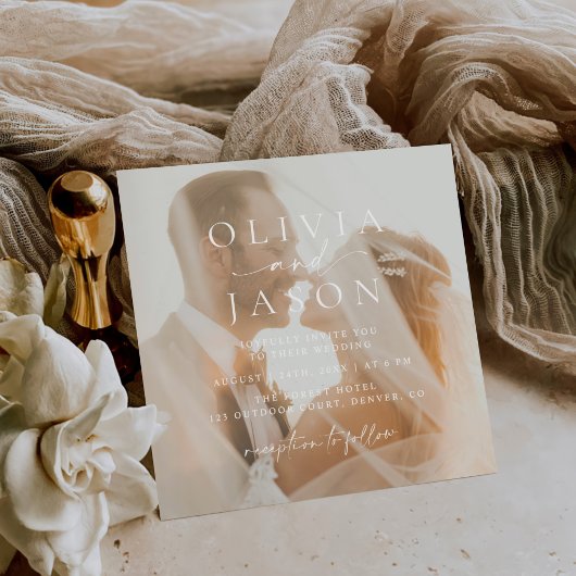 ミニマエレガントリストのスクア結婚ーフォト 招待状