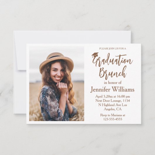 ミニマエレガントリストのスクリプト卒業ブランチ写真 招待状 (正面)