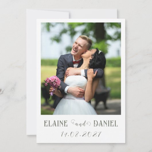 ミニマエレガントリストのセージ緑の結婚写真 招待状 (裏面)