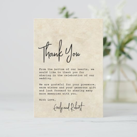 ミニマエレガントリストのタイポグラフィ結婚写真 サンキューカード (スタンド正面)