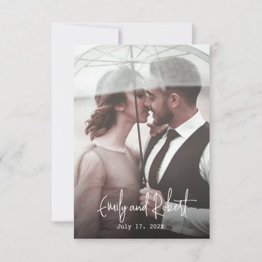 ミニマエレガントリストのタイポグラフィ結婚写真 サンキューカード (裏面)