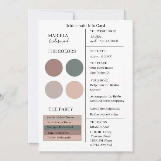 ミニマエレガントリストのダスティバラとセージの花嫁 招待状 (正面)