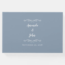 ミニマエレガントリストのダスティ結婚ブルーの書道 ゲストブック