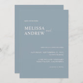 ミニマエレガントリストのダスティ結婚ブルー 招待状 (正面/裏面)