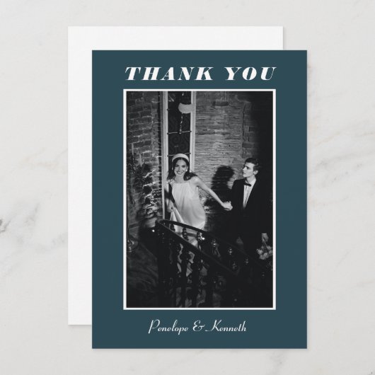 ミニマエレガントリストのダークティール（緑がかった色）結婚の写真カスタム サンキューカード (正面/裏面)
