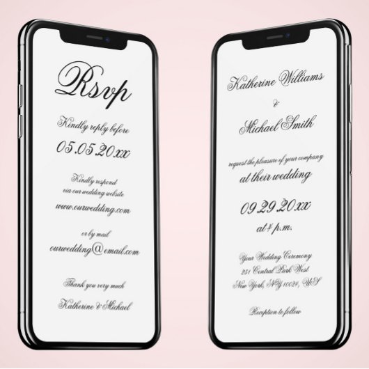ミニマエレガントリストのデジタルウェディング招待とRSVP 招待状