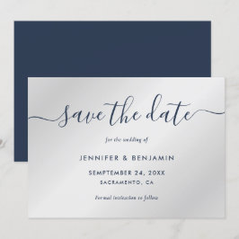ミニマエレガントリストのネイビーブルーとシルバー結婚ズ セーブザデート