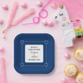 ミニマエレガントリストのネイビーブルー&ホワイト結婚ズ ペーパープレート (パーティー)