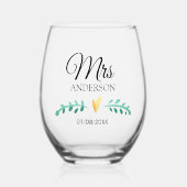 ミニマエレガントリストのハート結婚したミセス・ブライド結婚ズ ステムなしワイングラス (正面)