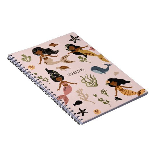 ミニマエレガントリストのピンクのアフリカ系アメリカ人マーメイド ノートブック (右側)