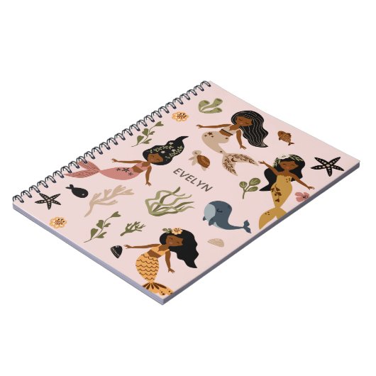 ミニマエレガントリストのピンクのアフリカ系アメリカ人マーメイド ノートブック (左側)