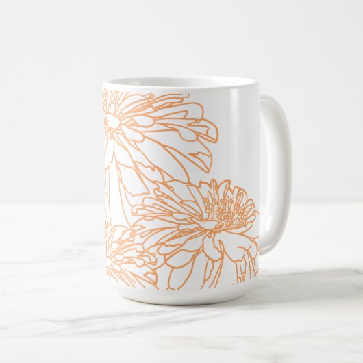 ミニマエレガントリストのピーチオレンジ花模様 コーヒーマグカップ (正面右)