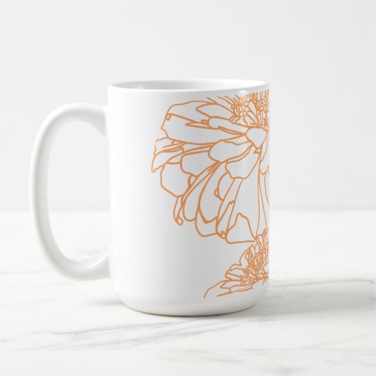 ミニマエレガントリストのピーチオレンジ花模様 コーヒーマグカップ (左)