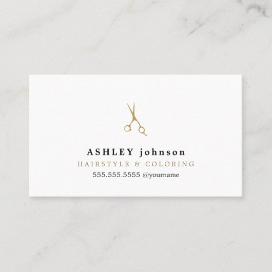 ミニマエレガントリストのフェイク金ゴールドはさみ美容師 名刺 (正面)