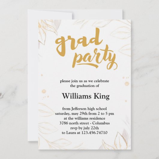 ミニマエレガントリストのブラシ付きチャーム卒業パーティー 招待状 (正面)