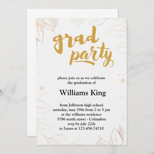 ミニマエレガントリストのブラシ付きチャーム卒業パーティー 招待状 (正面/裏面)