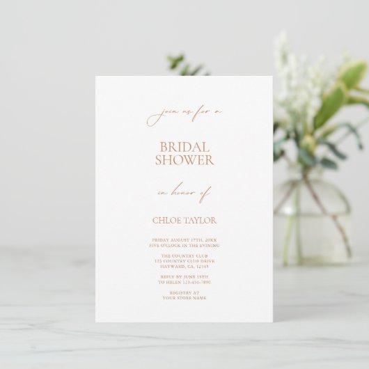 ミニマエレガントリストのホワイトブライダルシャワー招待 招待状 (スタンド正面)