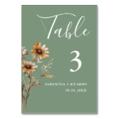 ミニマエレガントリストのボホグリーンワイルドフラワー結婚ズ テーブルナンバー (裏面)