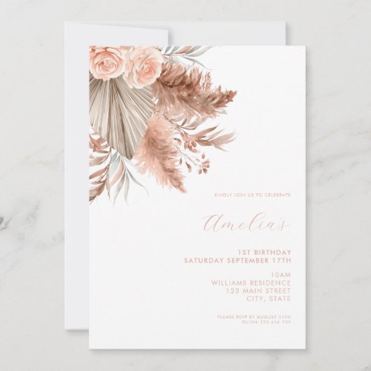 ミニマエレガントリストのボホフローラ1st誕生日 招待状 (正面)